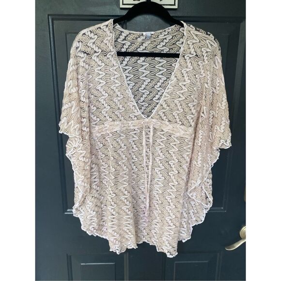 BECCA Other - BECCA BY REBECCA VIRTUE Sundown Zigzag Crochet Tan White Tunic cover up, MP $88